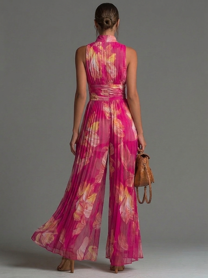 Leïla | Combinaison plissée florale fuchsia